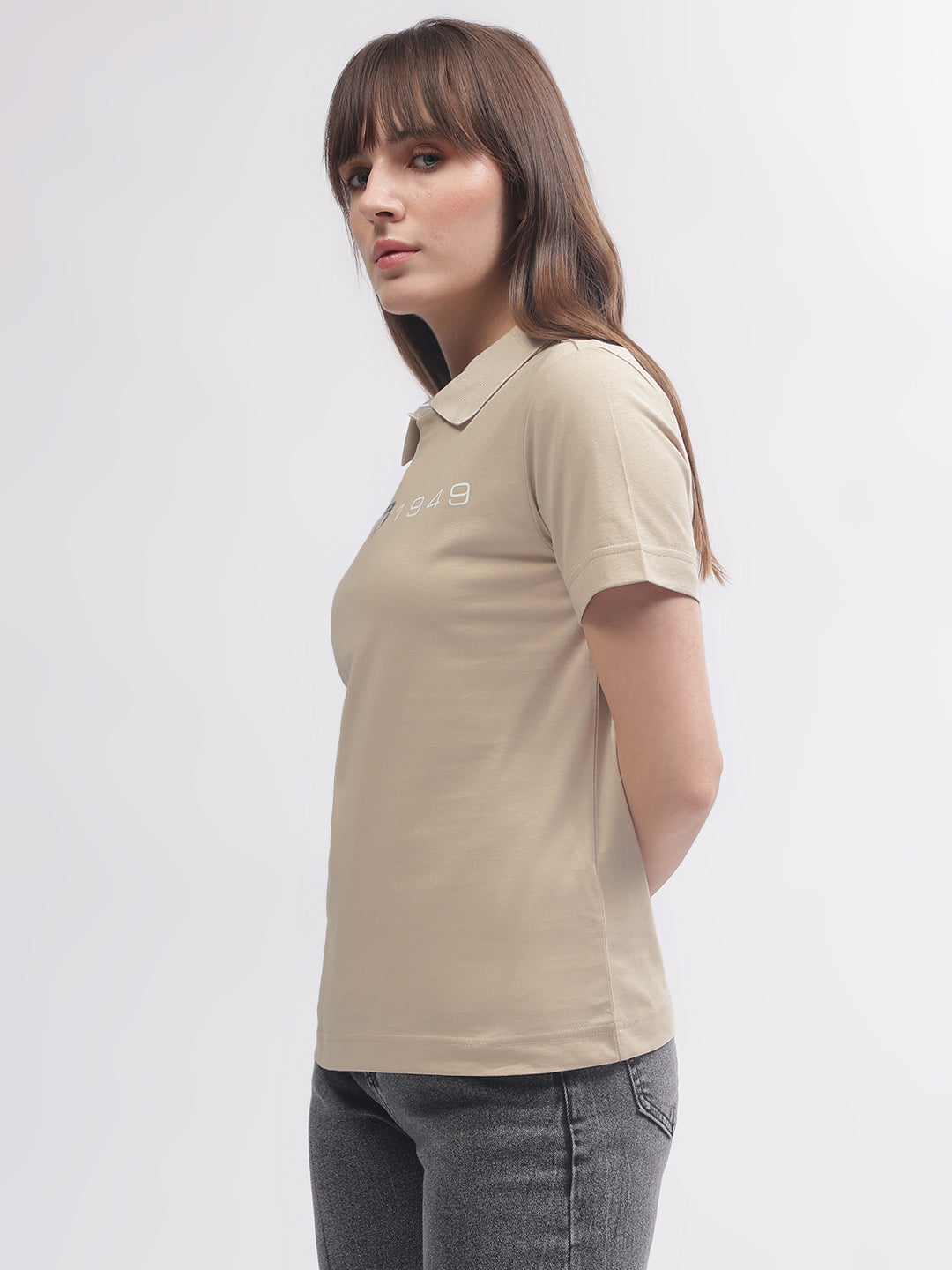 Gant Women Brown Solid Round Neck Short Sleeves T-shirt