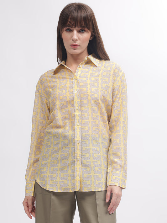 Gant Women Yellow Printed Spread Collar Full Sleeves Shirt