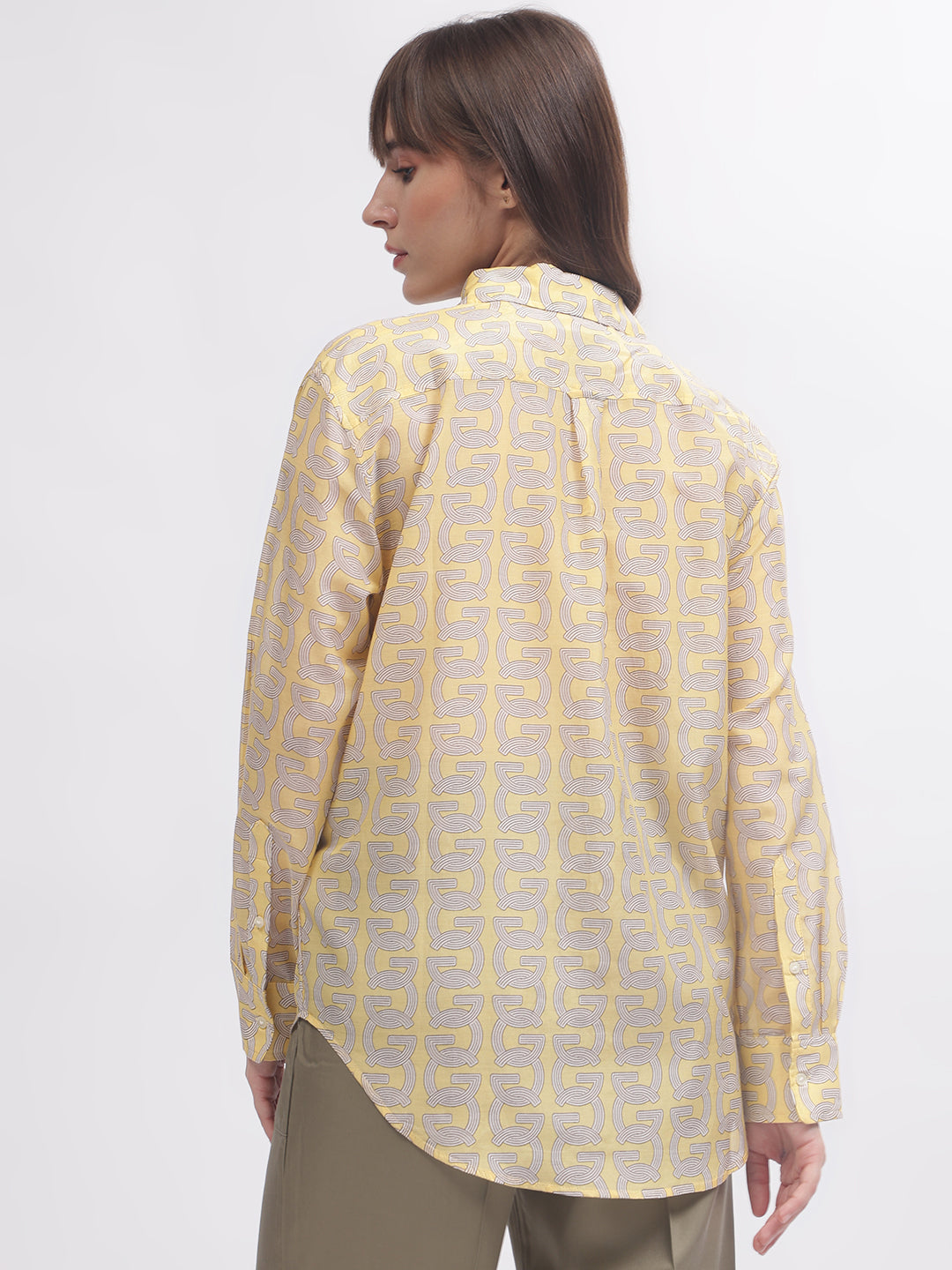 Gant Women Yellow Printed Spread Collar Full Sleeves Shirt