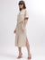 Gant Women Beige Solid Notched Lapel Short Sleeves Dress