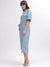 Gant Women Blue Solid Notched Lapel Short Sleeves Dress