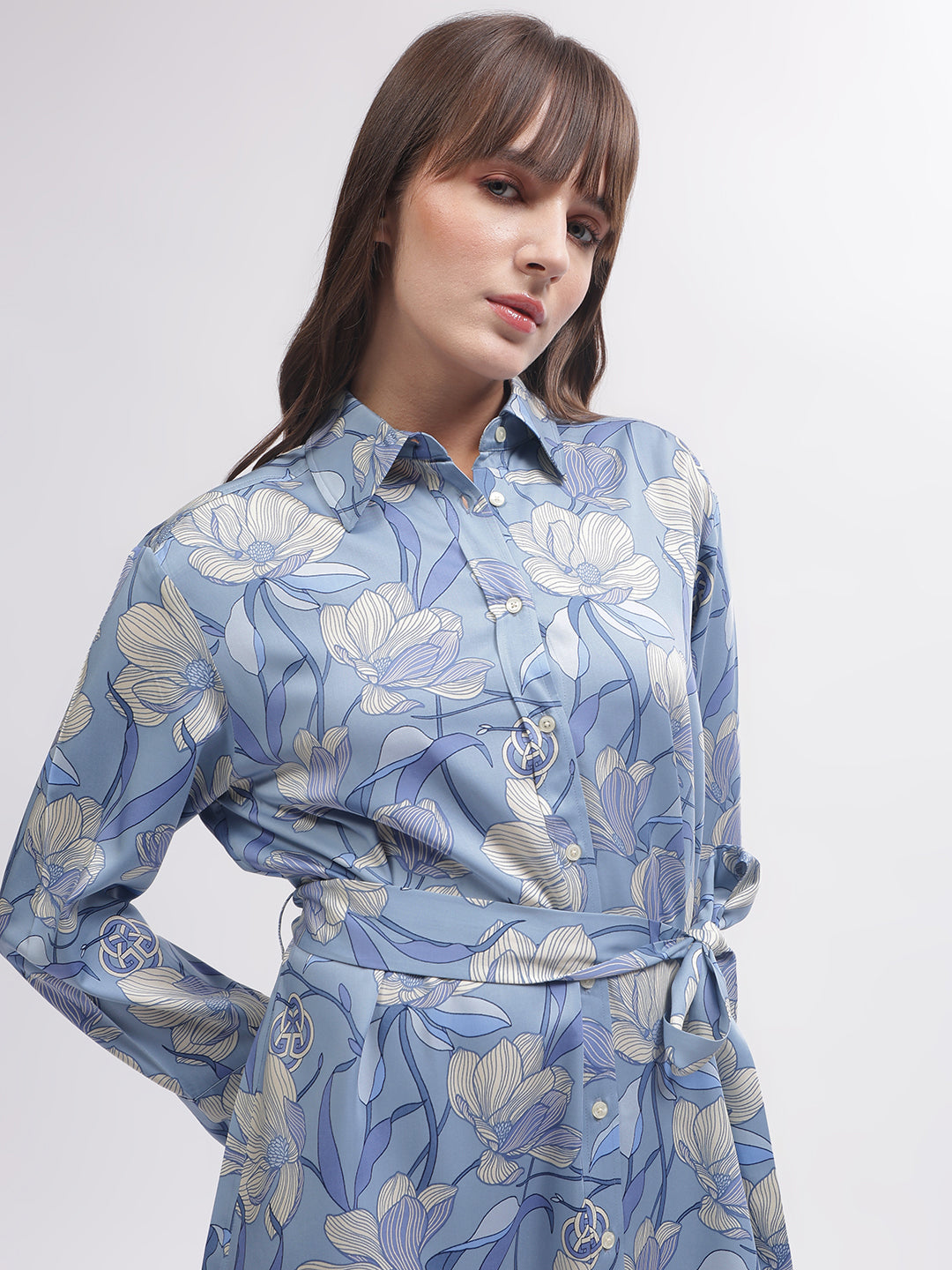 Gant Women Blue Printed Shirt Collar Full Sleeves Dress