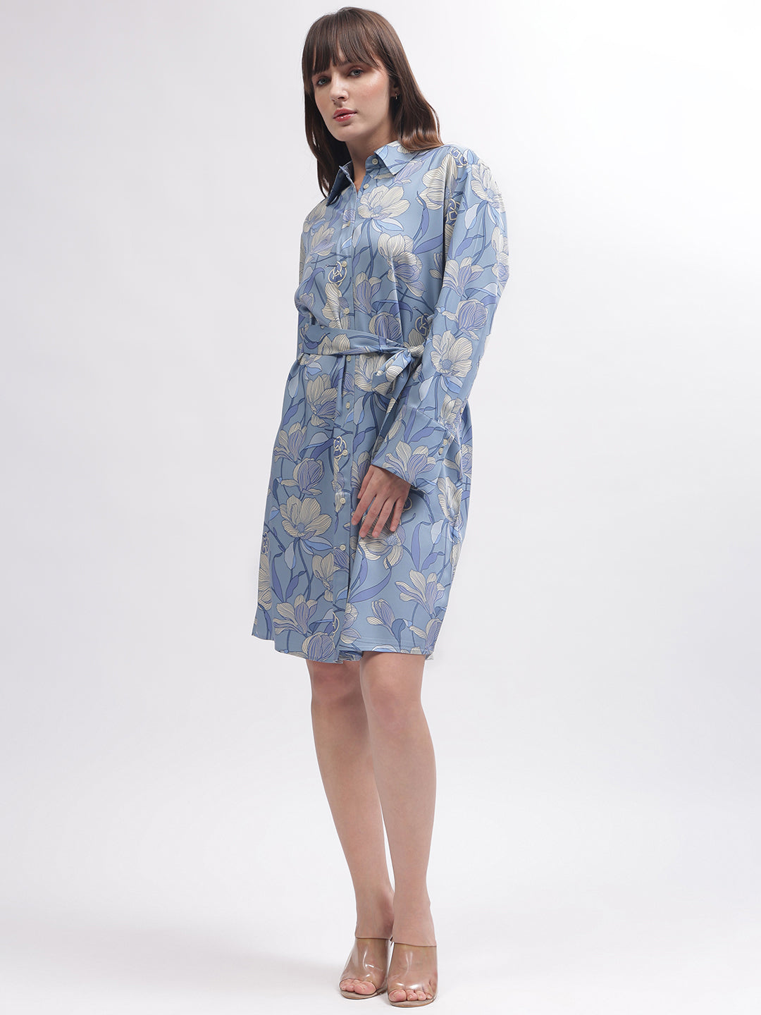 Gant Women Blue Printed Shirt Collar Full Sleeves Dress