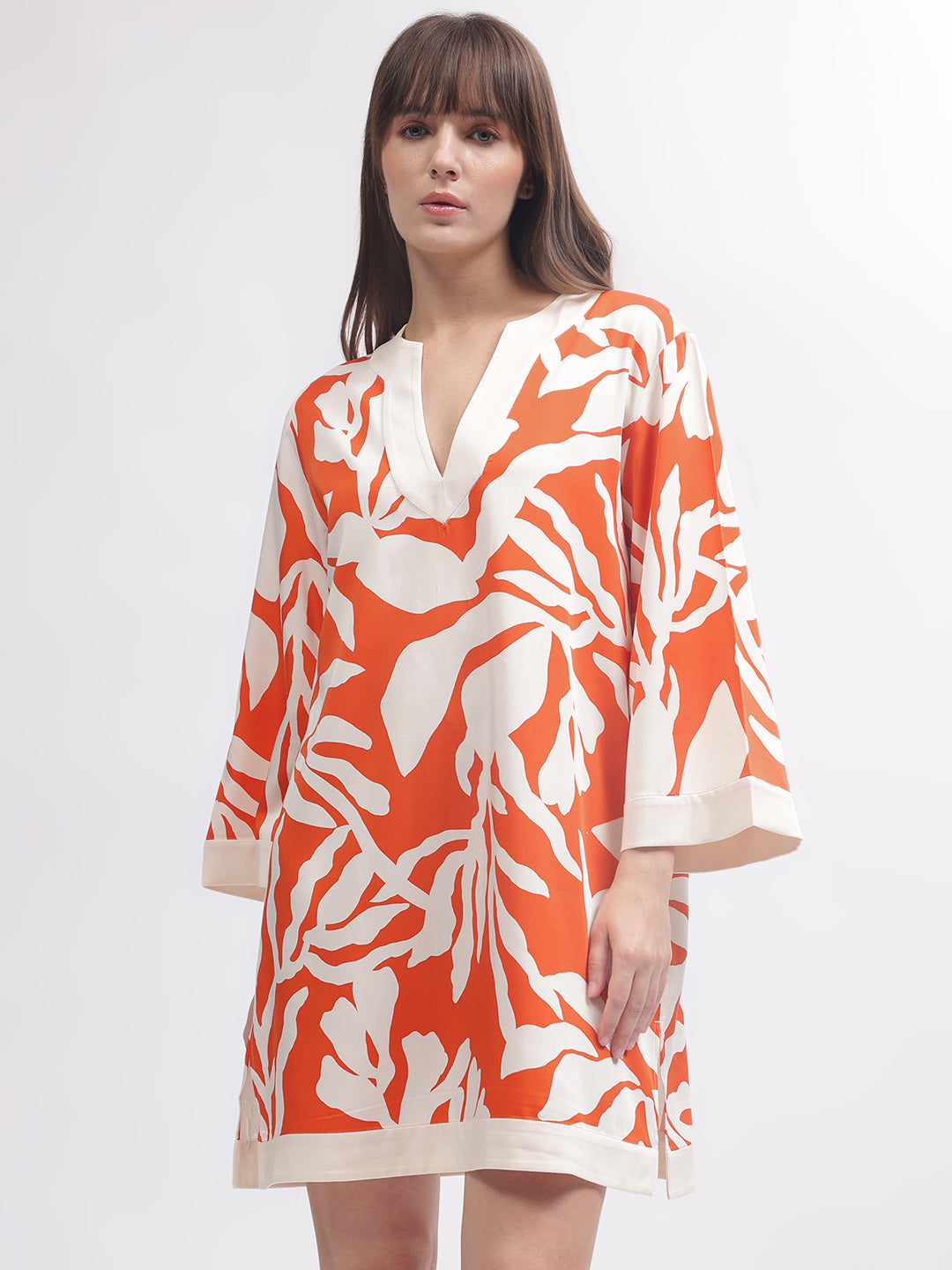 Gant Women Orange Printed V Neck 3/4th Sleeves Dress