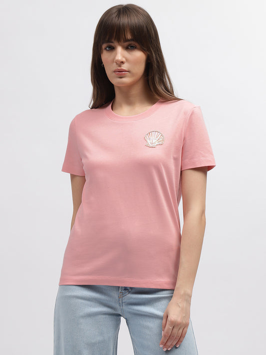 Gant Women Pink Solid Round Neck Short Sleeves T-Shirt