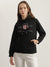 Gant Women Black Embroidered Hooded Full Sleeves Sweatshirt