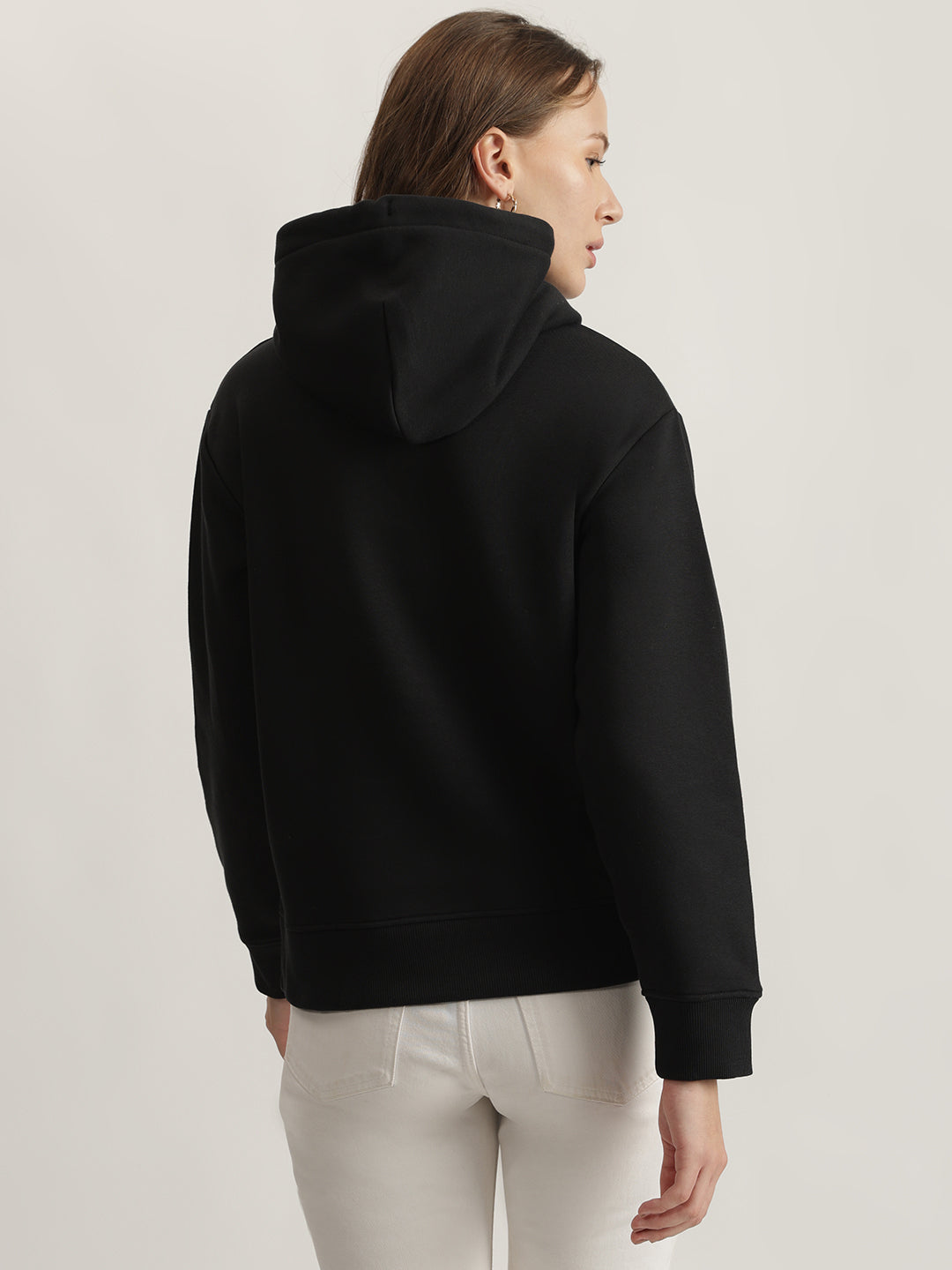 Gant Women Black Embroidered Hooded Full Sleeves Sweatshirt