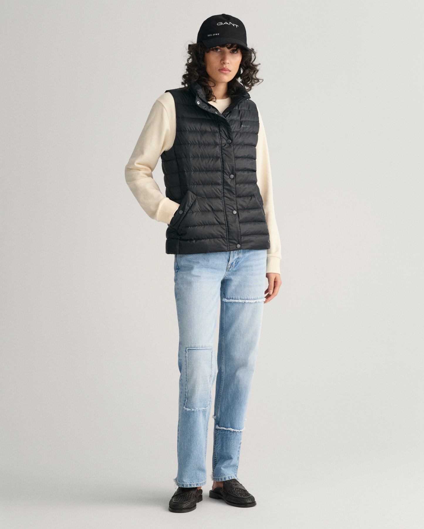 Gant Women Black Solid Stand Collar Sleeveless Puffer Jacket