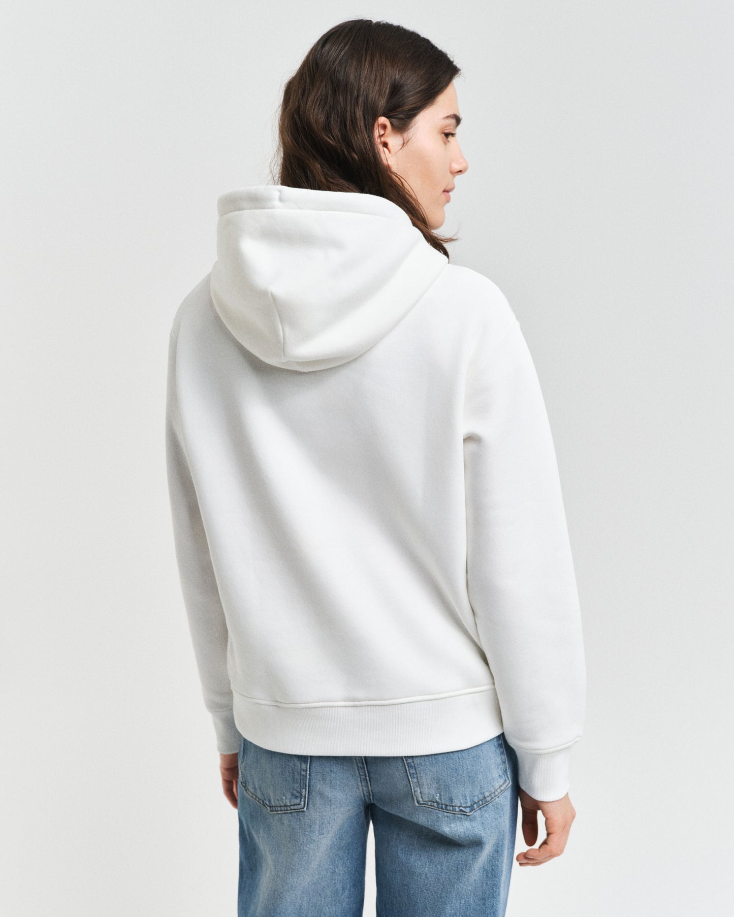 Gant Women White Solid Hooded Full Sleeves Pullover Style Sweatshirt