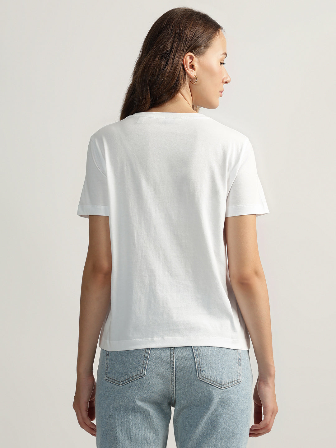 Gant Women White Solid Round Neck Short Sleeves T-shirt