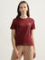 Gant Women Red Solid Round Neck Short Sleeves T-shirt