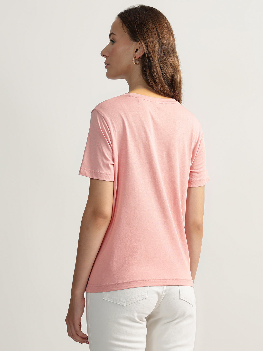 Gant Women Pink Solid Round Neck Short Sleeves T-shirt