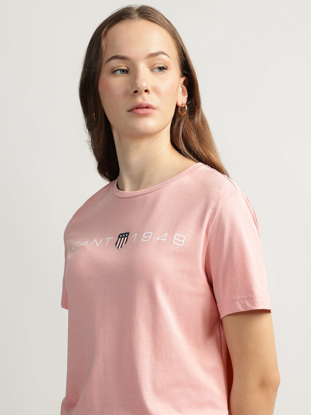 Gant Women Pink Solid Round Neck Short Sleeves T-shirt