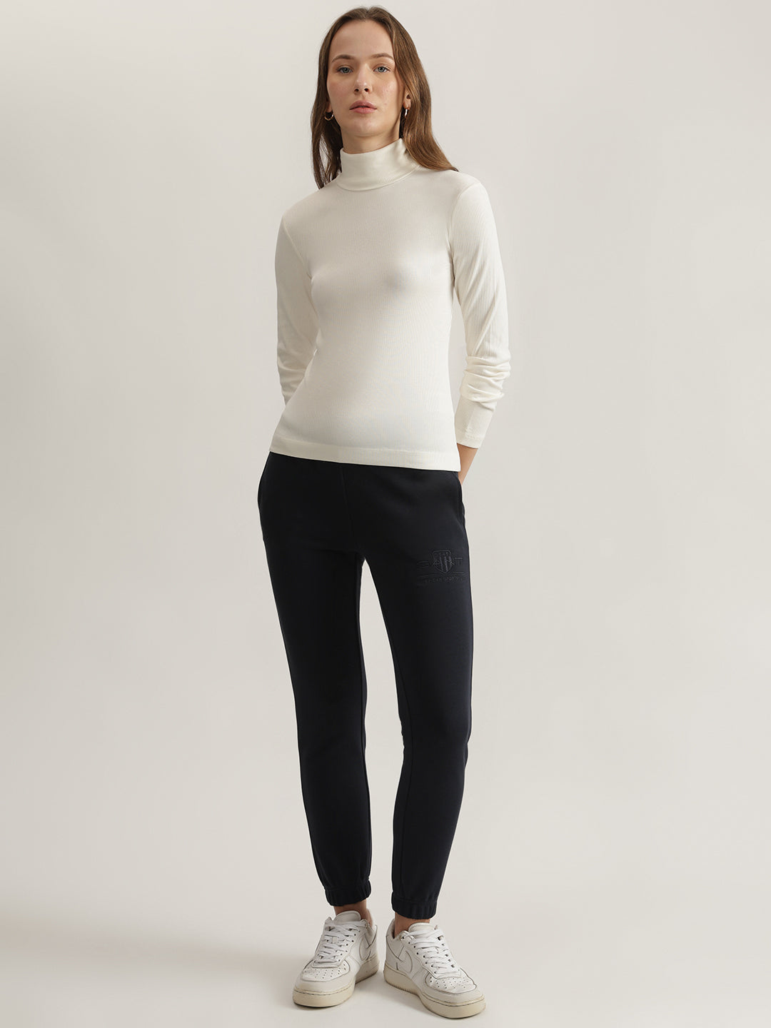 Gant Women White Solid Turtle Neck Full Sleeves Top