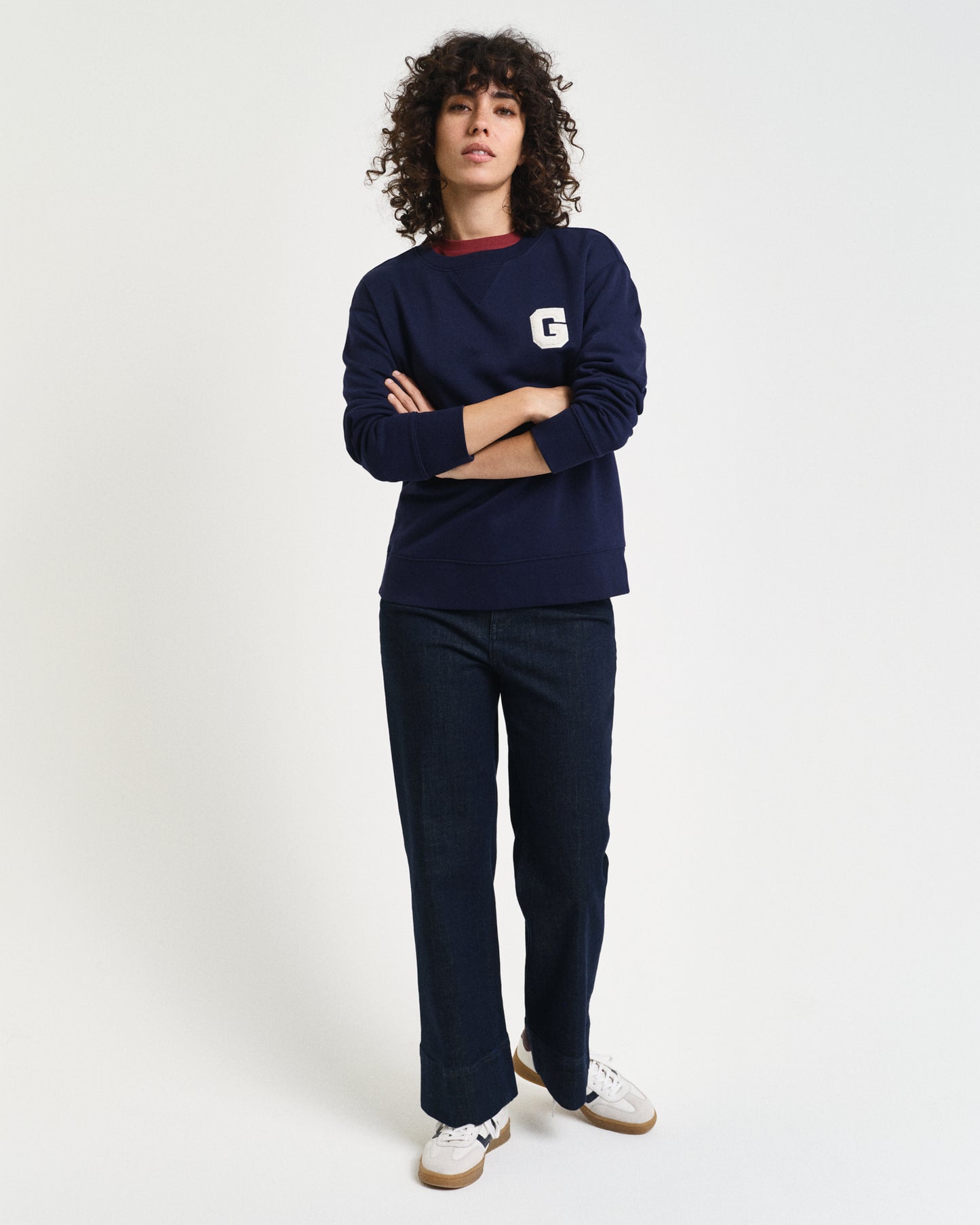 Gant Women Blue Solid Round Neck Full Sleeves Sweatshirt