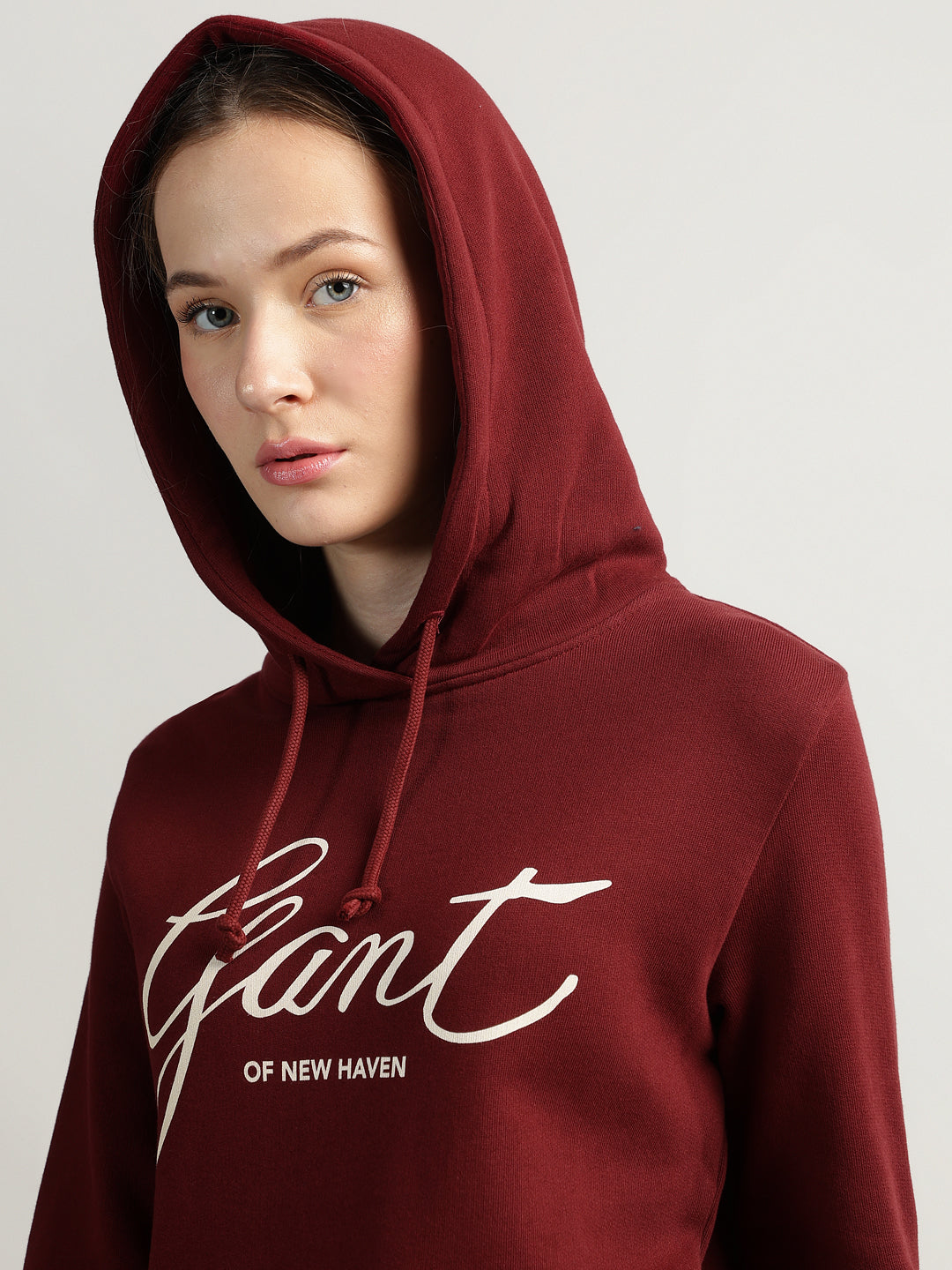 Gant Women Red Printed Hooded Full Sleeves Pullover Style Sweatshirt