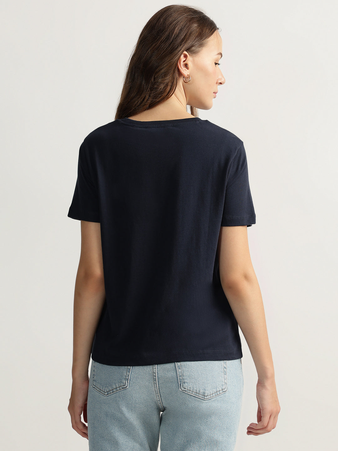 Gant Women Blue Embroidered Round Neck Short Sleeves T-shirt