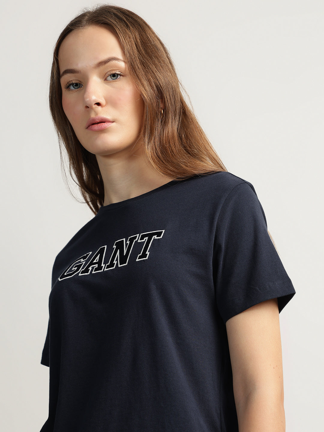 Gant Women Blue Embroidered Round Neck Short Sleeves T-shirt