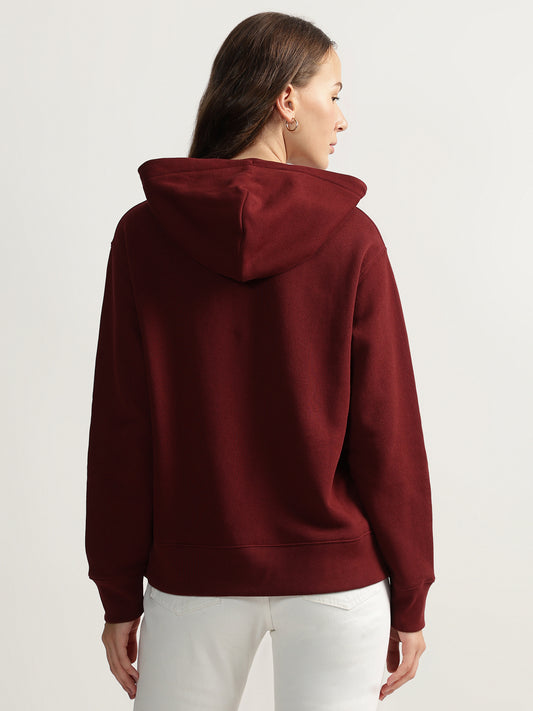 Gant Women Red Printed Hooded Full Sleeves Pullover Style Sweatshirt