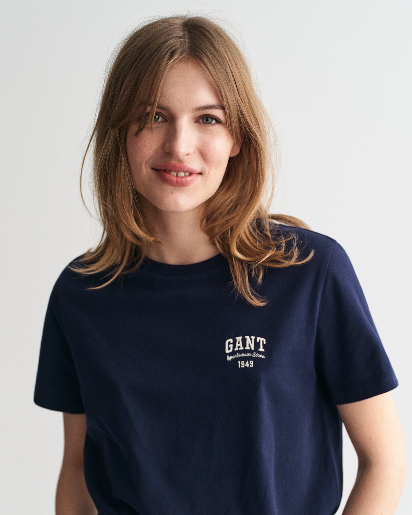 Gant Women Blue Solid Round Neck Short Sleeves T-Shirt