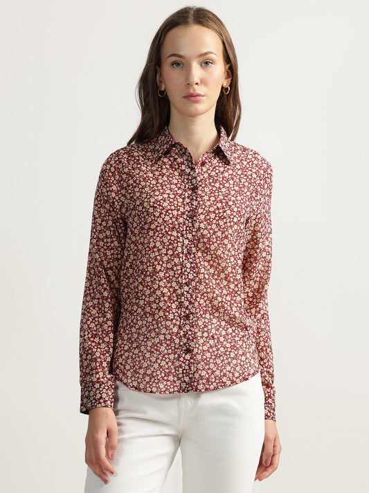 Gant Women Red Printed Spread Collar Full Sleeves Shirt