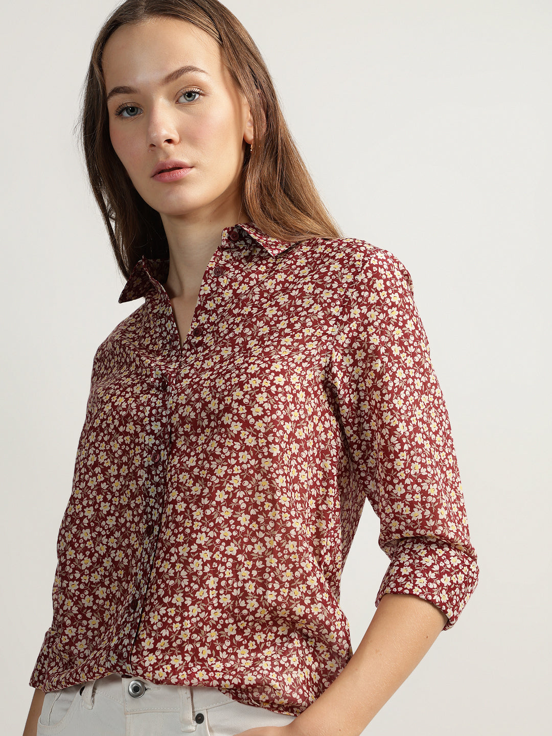 Gant Women Red Printed Spread Collar Full Sleeves Shirt