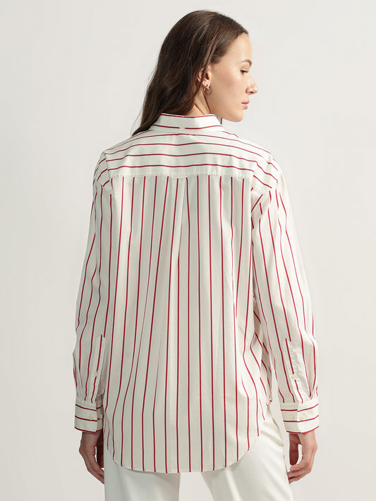 Gant Women Red Striped Spread Collar Full Sleeves Shirt