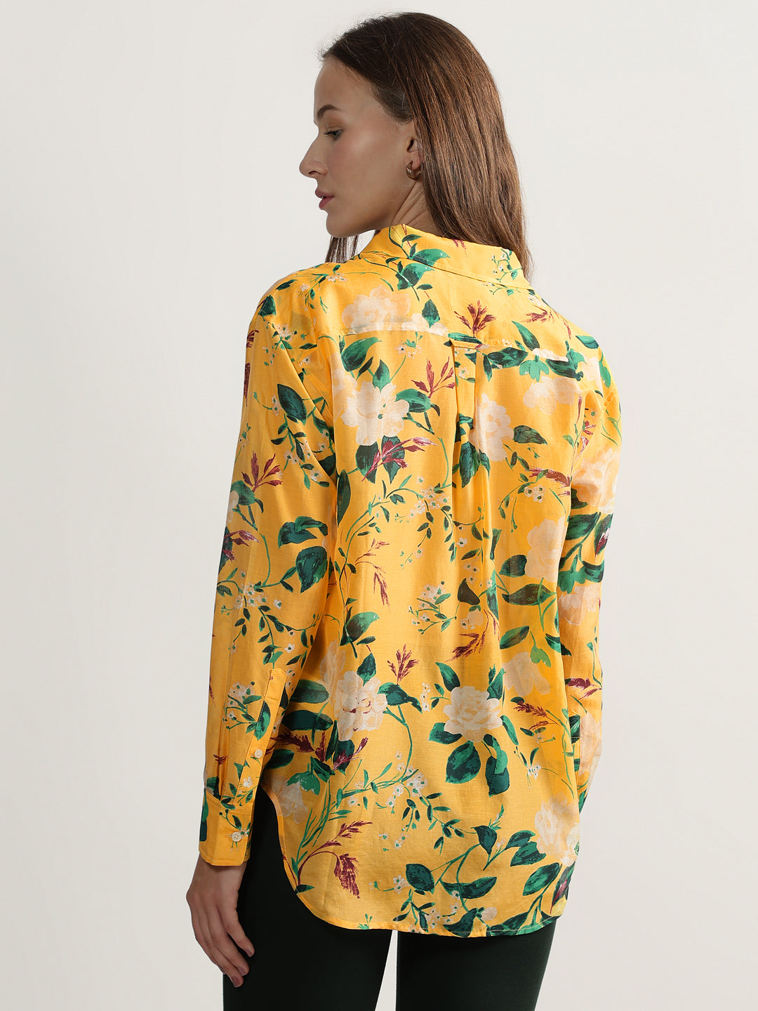 Gant Women Yellow Printed Spread Collar Full Sleeves Shirt