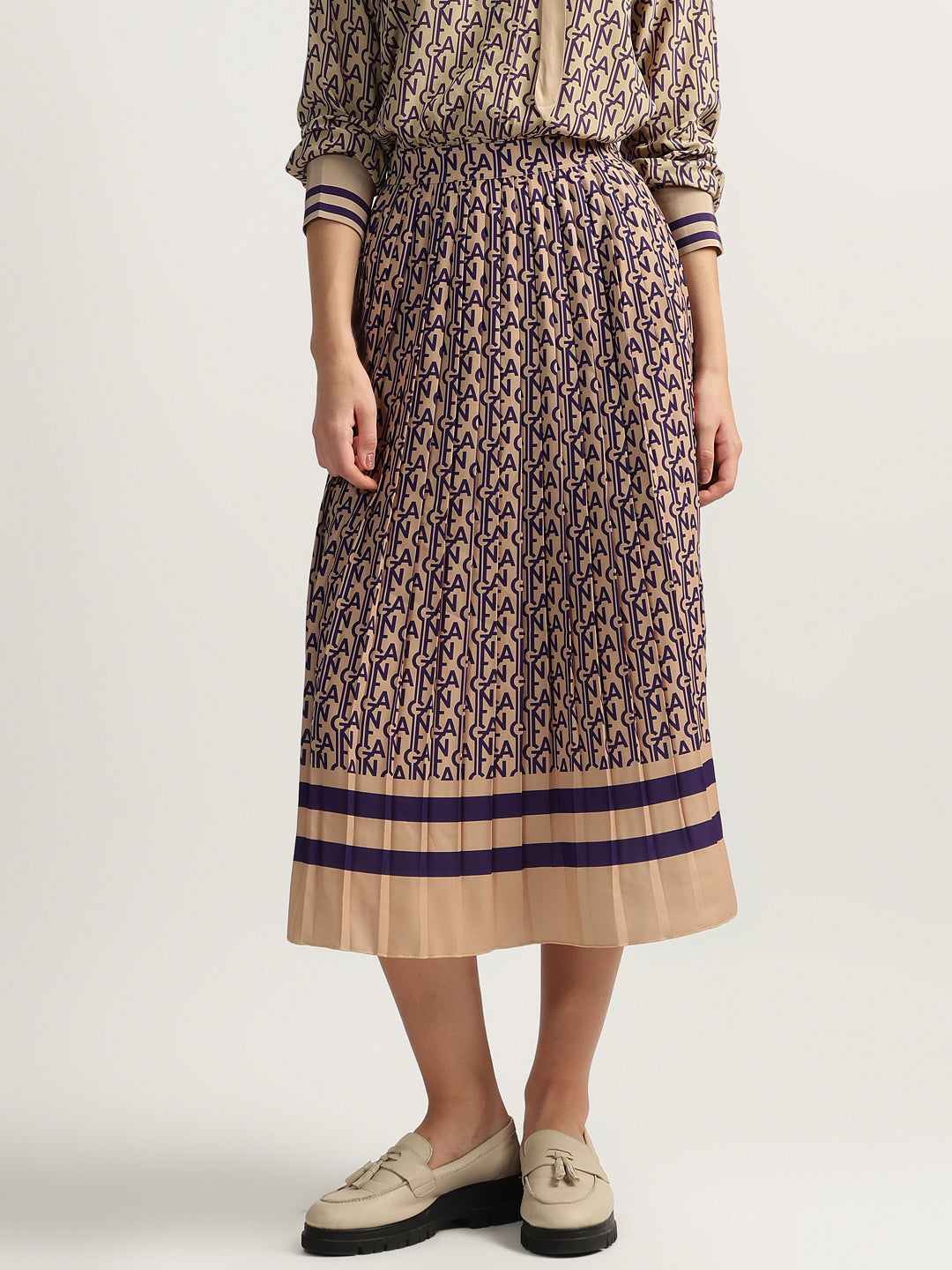 Gant Women Beige Printed Regular Fit A-line Pleated Skirt