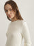 Gant Women Cream Solid Round Neck Full Sleeves Winter Dress