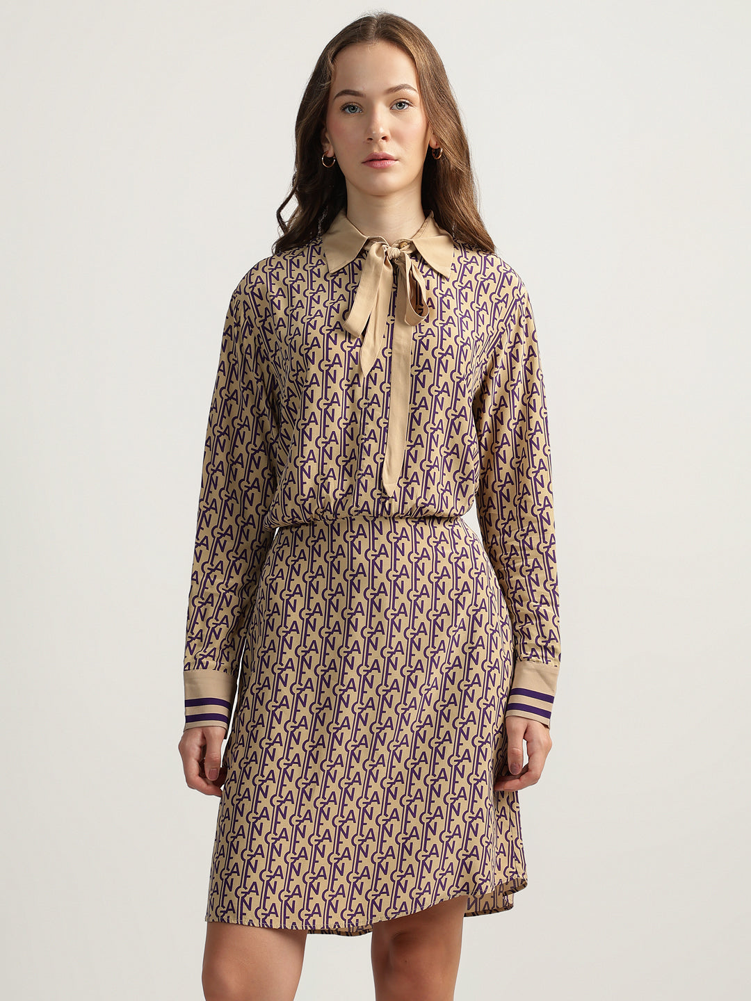 Gant Women Beige Printed Spread Collar Full Sleeves Dress