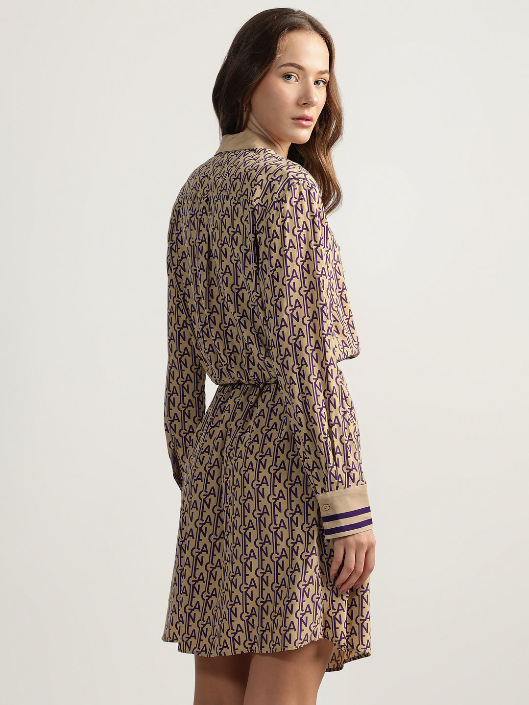 Gant Women Beige Printed Spread Collar Full Sleeves Dress