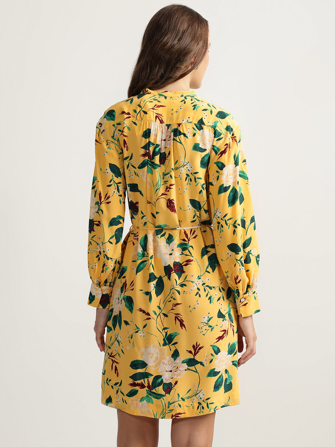 Gant Women Yellow Printed Band Collar Full Sleeves Shirt Dress