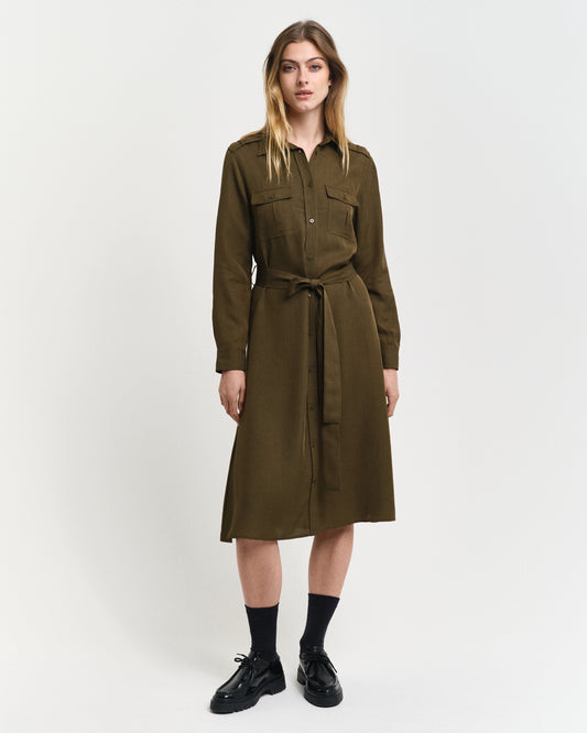 Gant Women Green Solid Spread Collar Full Sleeves Shirt Dress