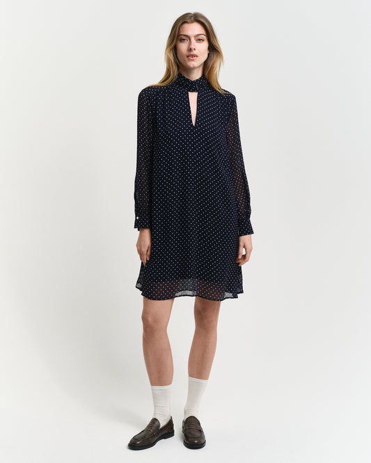 Gant Women Blue Printed Tie-Up Neck Full Sleeves A-line Dress