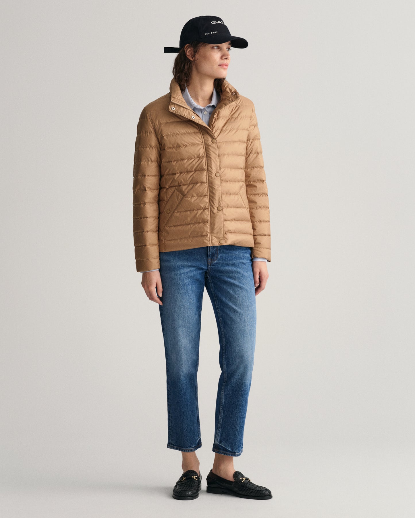 Gant Women Beige Solid Stand Collar Full Sleeves Puffer Jacket