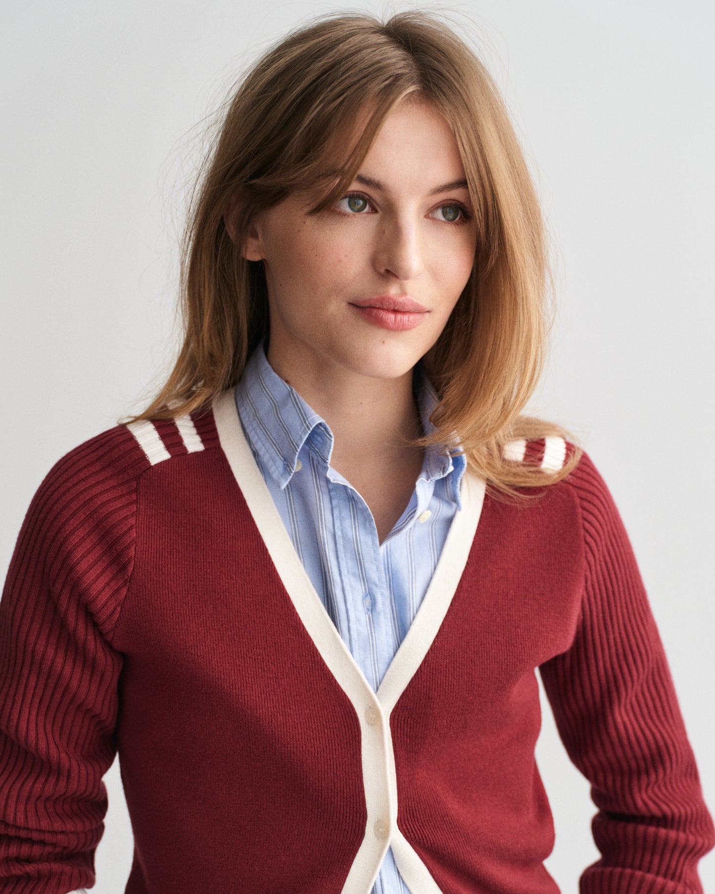 Gant Women Red Solid V-neck Full Sleeves Cardigan