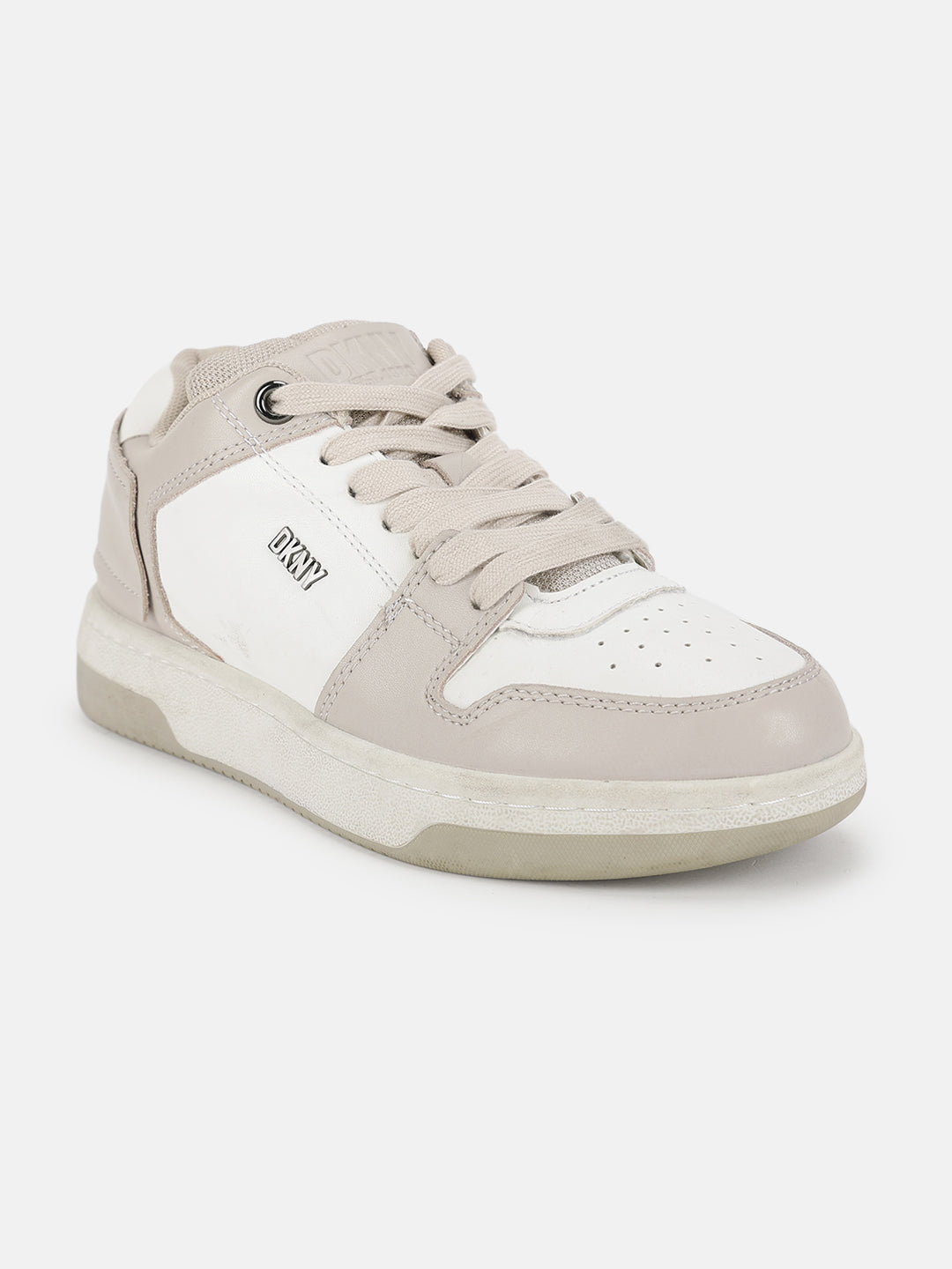 Dkny Women White Color-Blocked Round Toe Mid-Top Lace-Up Sneakers