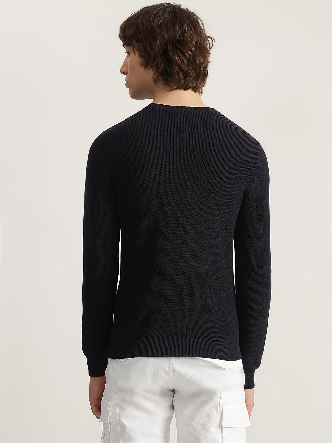 Antony Morato Men Blue Ribbed Round Neck Full Sleeves Pullover Style Sweater