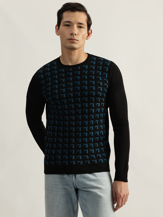 Antony Morato Men Black Geometric Round Neck Full Sleeves Pullover Style Sweater