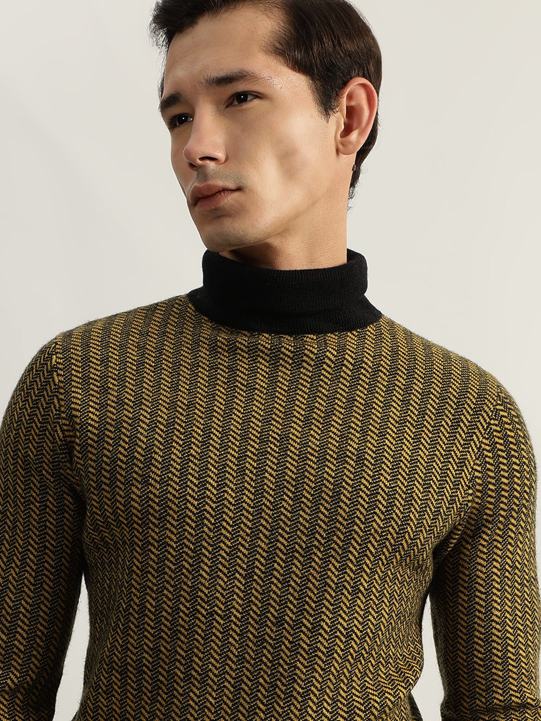 Antony Morato Men Yellow Self Design Turtle Neck Full Sleeves Pullover Style Sweater