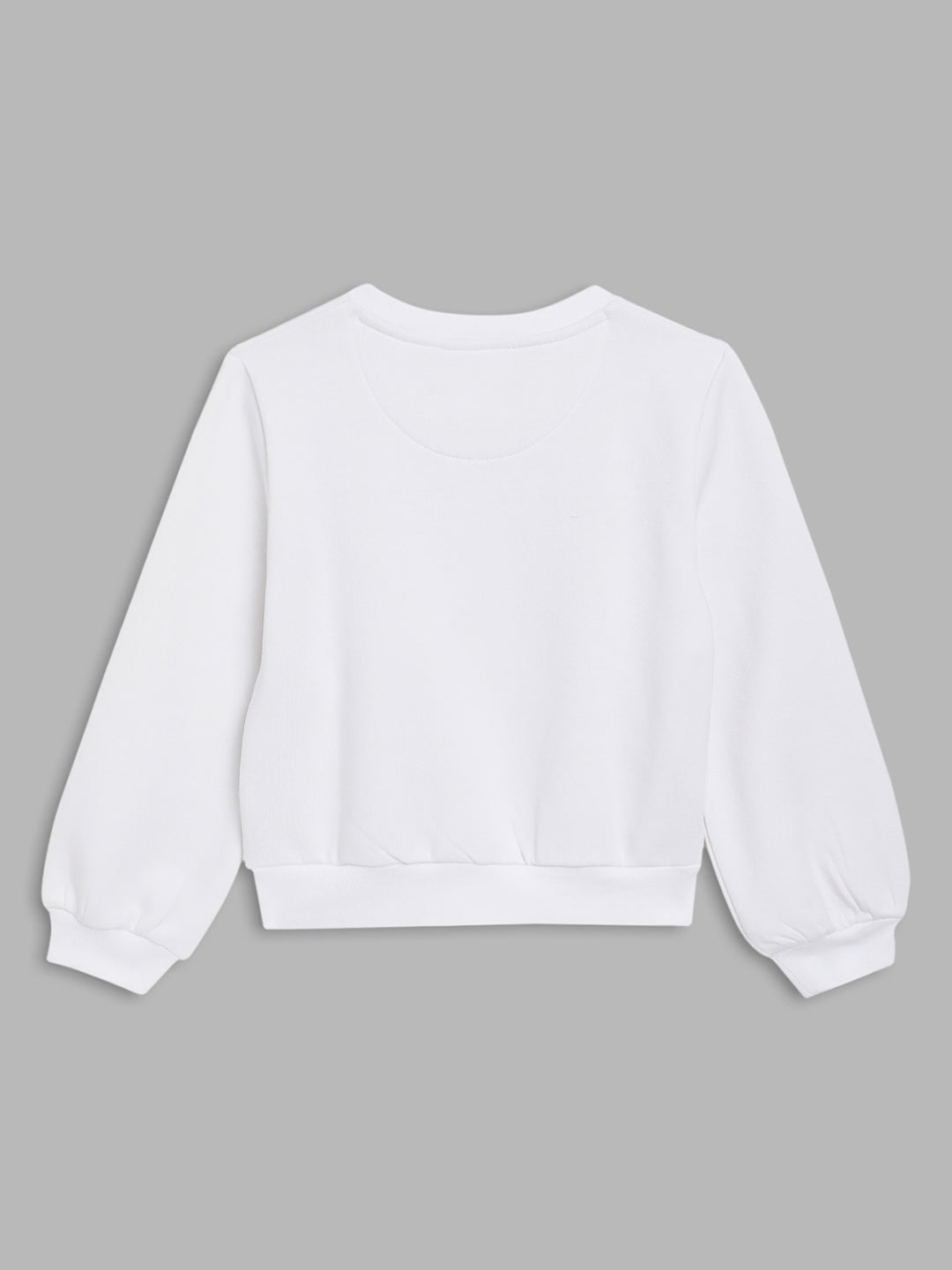 Elle Kids Girls White Solid Round Neck Sweatshirt