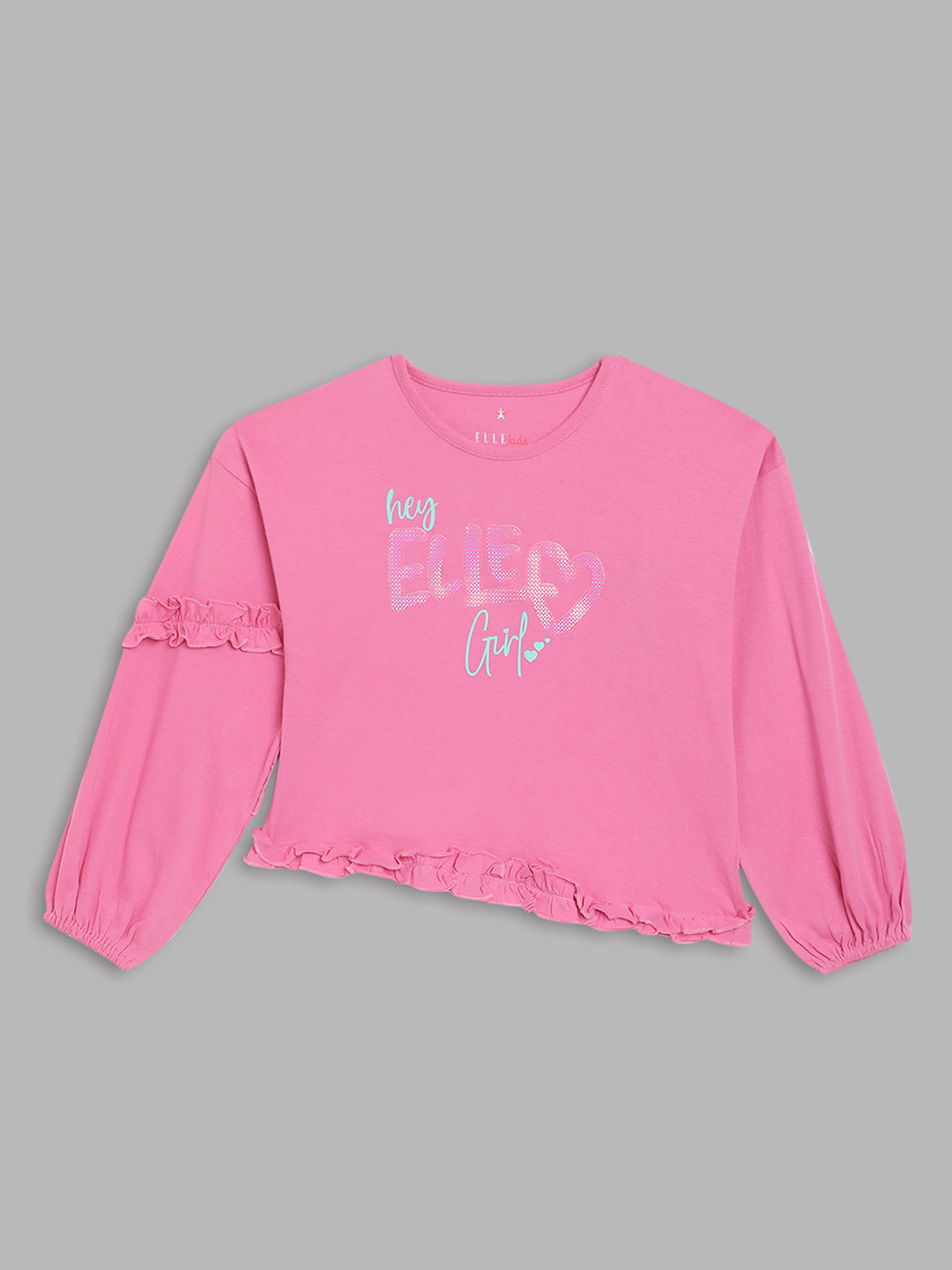 Elle Kids Girls Pink Solid Round Neck TShirt