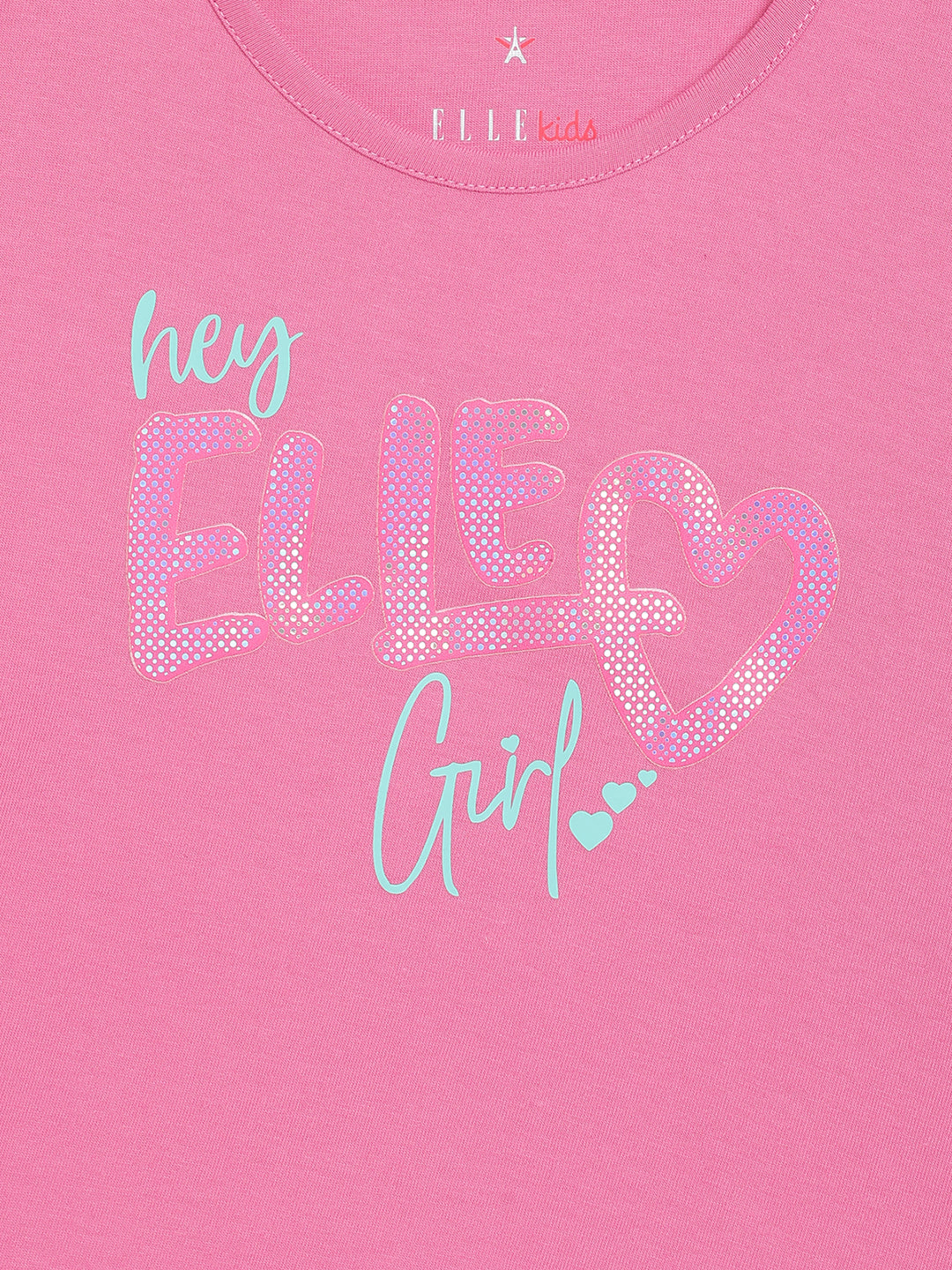 Elle Kids Girls Pink Solid Round Neck TShirt