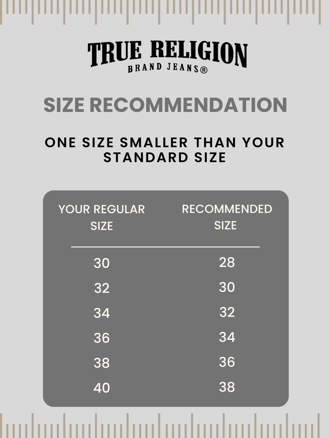 True religion hot sale plus size chart