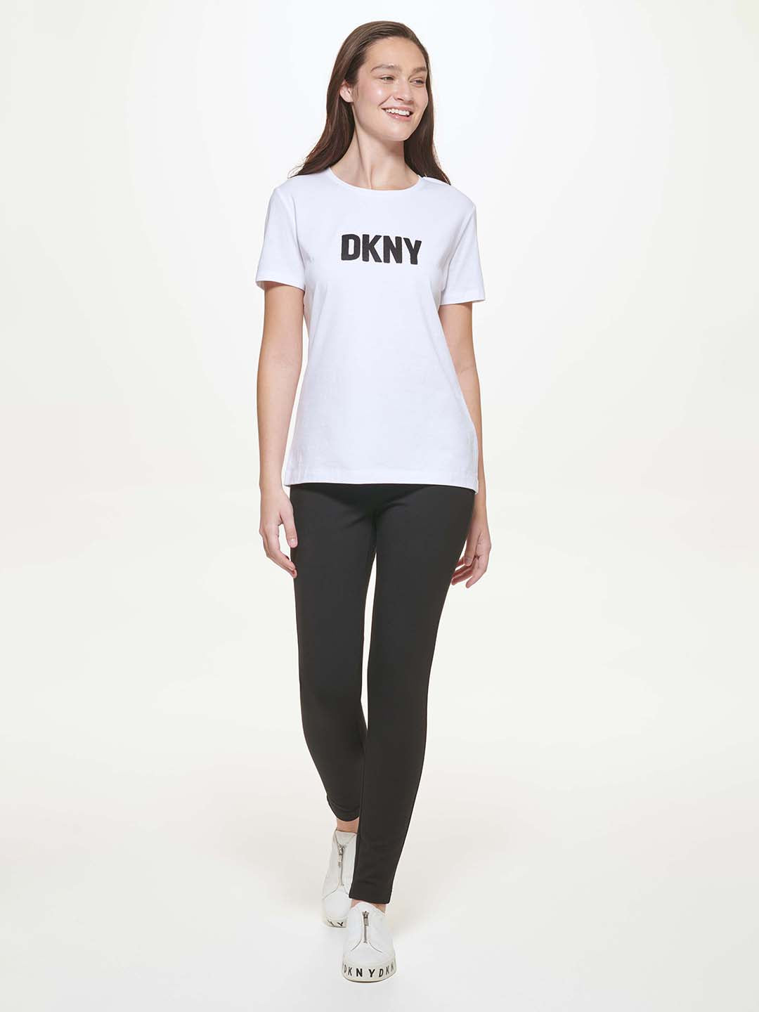 DKNY Women White Printed Round Neck Short Sleeves T-Shirt