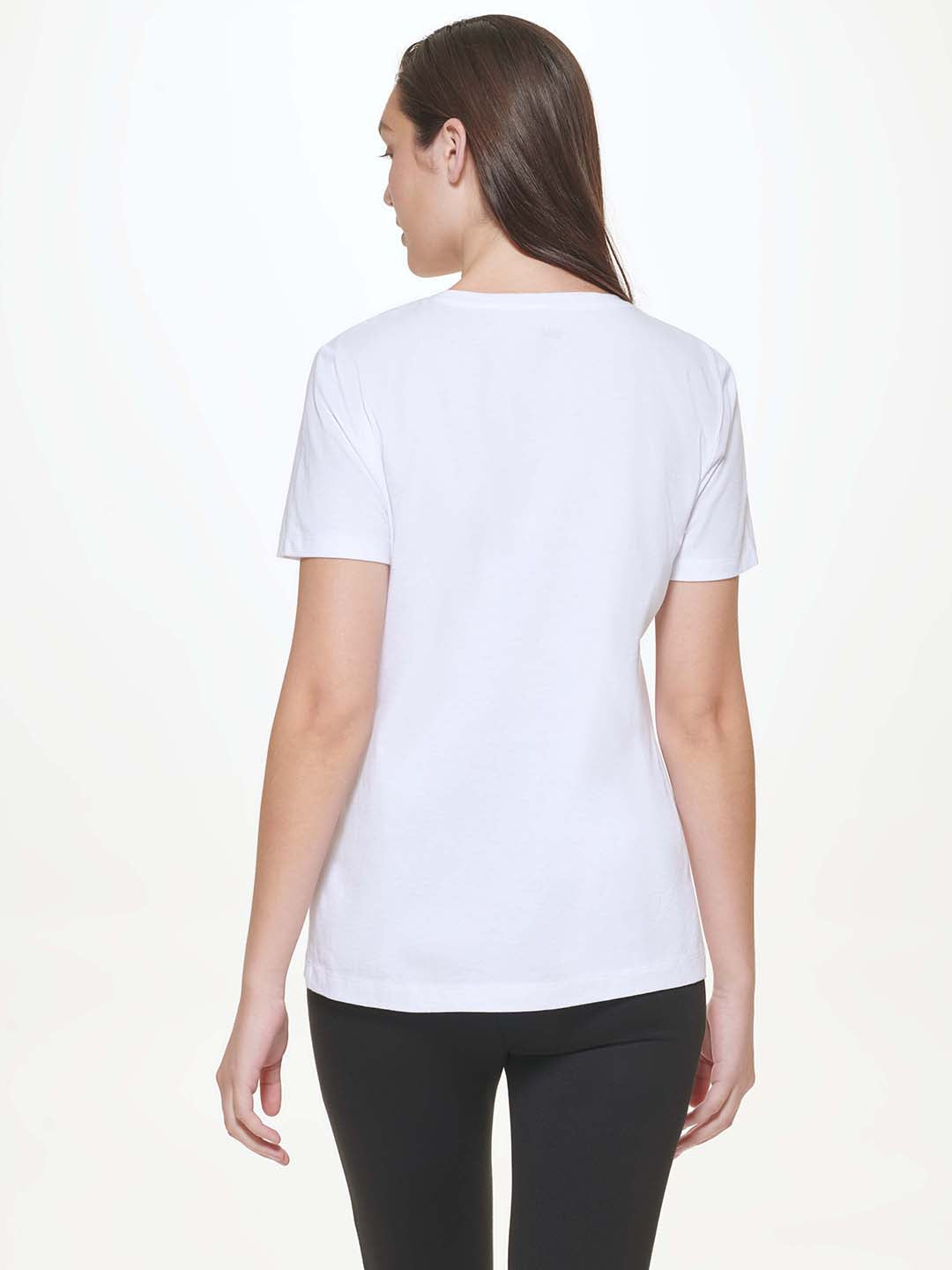 DKNY Women White Printed Round Neck Short Sleeves T-Shirt