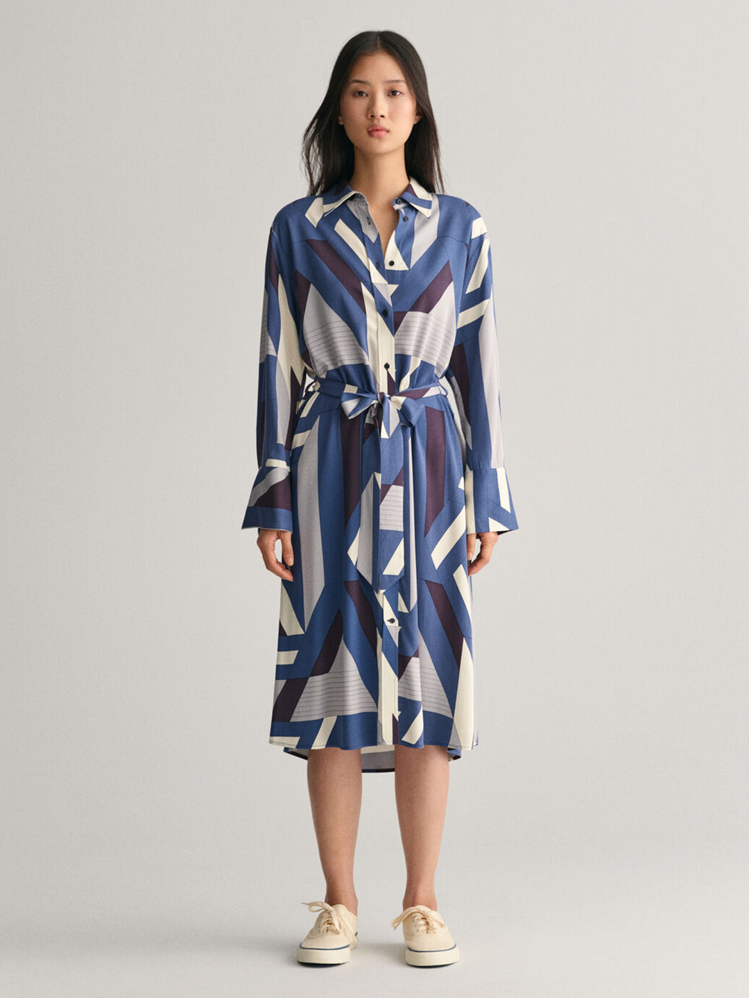 Gant Women Blue Printed Spread Collar Full Sleeves Dress