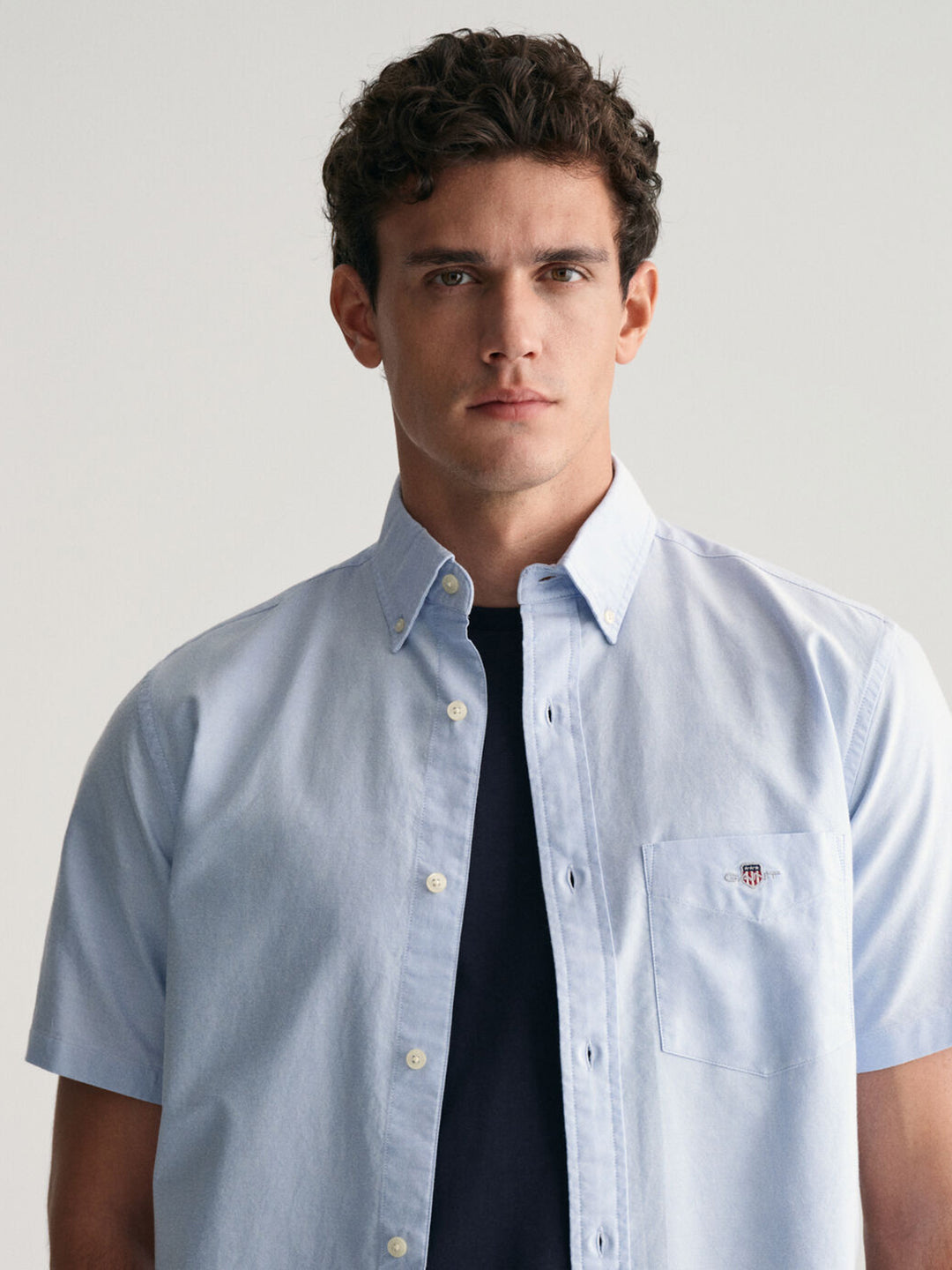 Gant Men Blue Solid Button-down Collar Long Sleeves Shirt