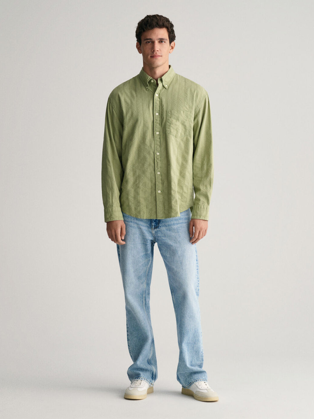 Gant Men Green Striped Button Down Collar Full Sleeves Shirt